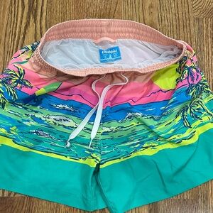 Chubbies Pink Blue Green Tropical Swim Trunks